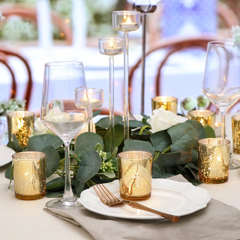 DARJEN Gold Tea Lights Candles Holders for Wedding Centerpieces, Votive Candle Holders for Party Home Wedding Shower Decorations, Table - Mercury Glass Votives, 24Pcs - Image 4